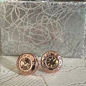 Coach Rose Gold-Tone Crystal Logo Stud Earrings
